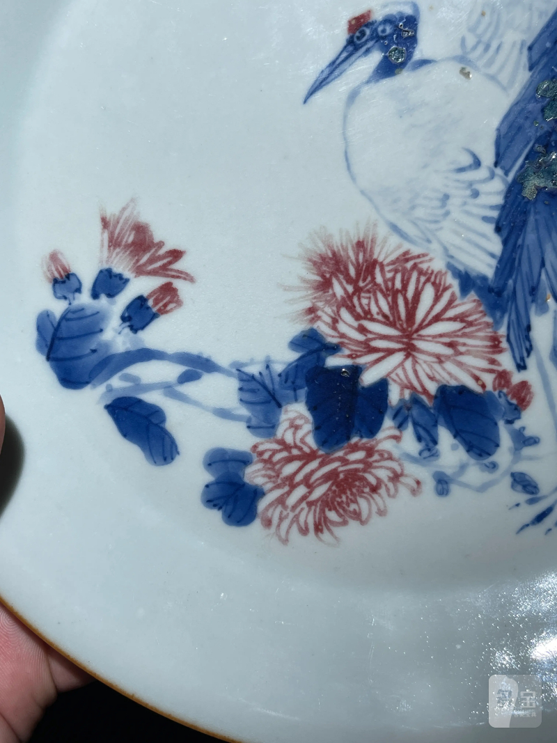 50年代 王步风格青花釉里红仙鹤纹盘 - 图4